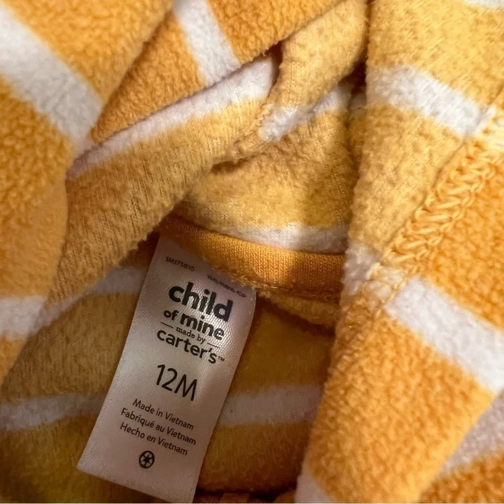 Child of Mine by Carter's Baby Sz 12 Months Fleece Hoodie Yellow Stripe Tractor